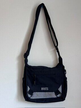 Roots Black Mini-Messenger Crossbody Shoulder Bag - Vintage Y2K